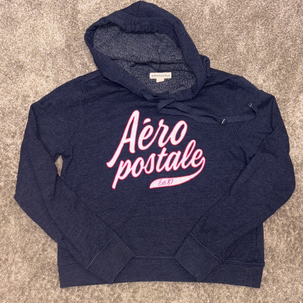 Aeropostale Heathered Navy Blue Hooded Pullover